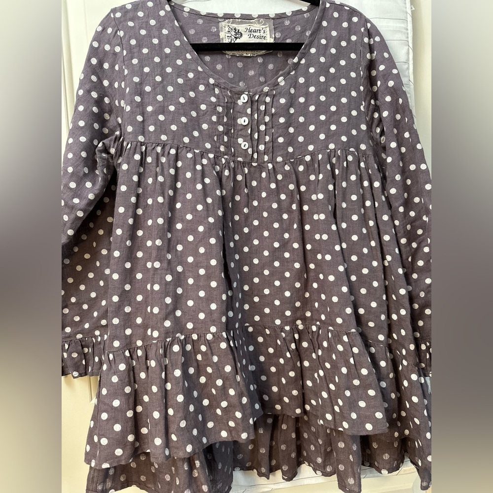 Linen Heart’s Desire Ruffled Blouse Boho chic size Small